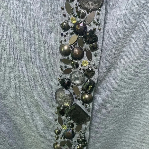 Talbots gray cardigan with embellished beaded front placard size large - Picture 3 of 6